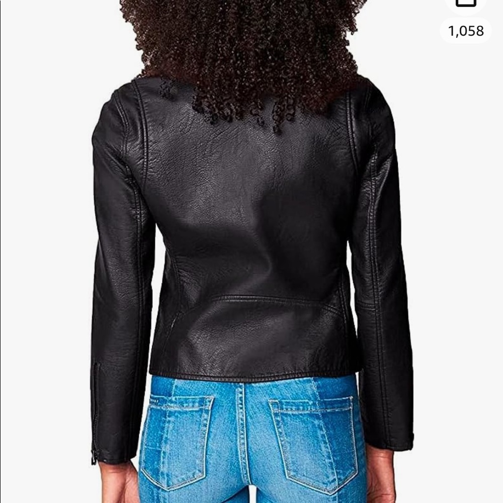 BLANKNYC women’s semi fitted vegan leather motorcycle jacket